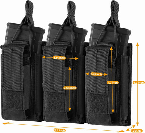 FRTKK Molle Mag Pouch - Open Top Single/Double/Triple Magazine Holder for M4 M16 AK AR Glock M1911 92F 9mm