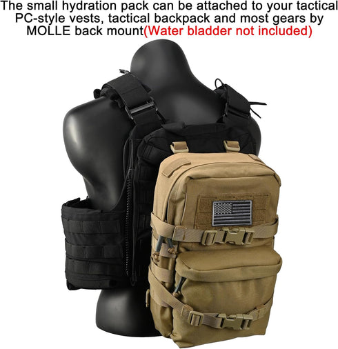 Tactical Mini Molle Hydration Pack, Water Resistant Hydropack with US Flag for Tactical Vest Backpack