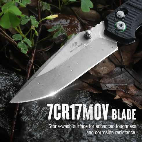 Mossy Oak Folding Pocket Knife - 4" Stonewash Tactical Knife with G10 Handle for Camping