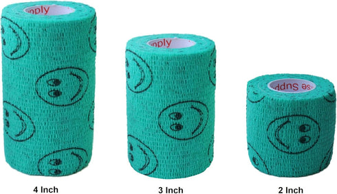 Vet Wrap Tape (Teal with Smiles) (2 Pack) (2 Inch x 15 feet) Self-Adhesive Cohesive Flex Bandage for Pets
