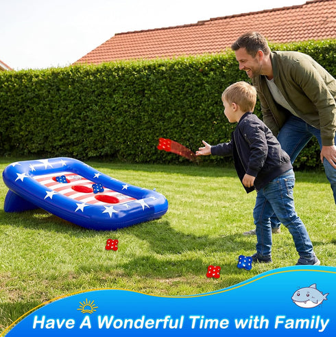 4th Swimm Summer 3-12 AURASUN Kids Fun Pool Toys, Inflatable Pool Cornhole Game Floating, of July American Flag Water
