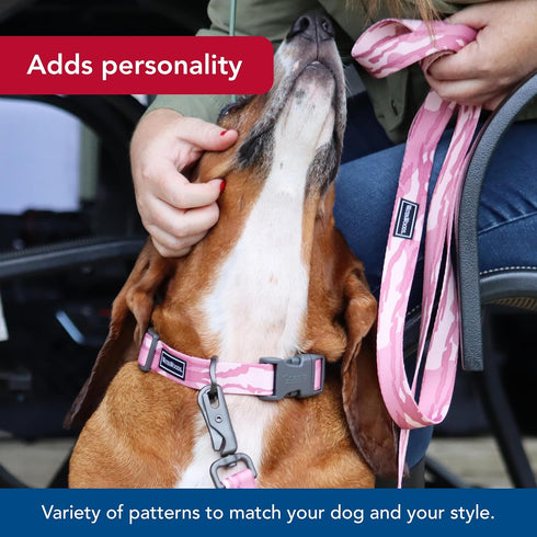 Water & Woods Patterned Dog Leash by Coastal Pet, Strong Fray-Resistant Nylon Leash, Bottomland Pink, 1" x 6'