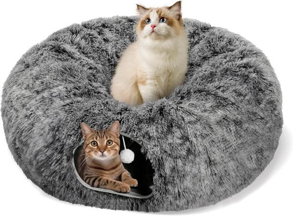 Cat Tunnel Bed for Indoor Cats, Peekaboo Cat Cave with Washable Soft