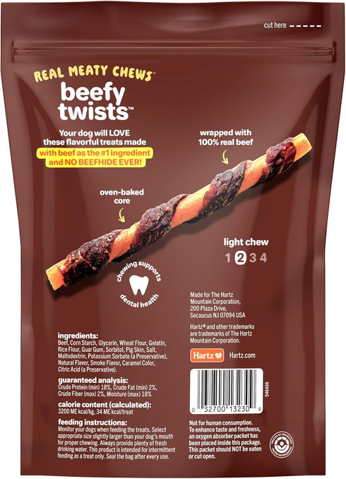 100% 14 Count Hartz Oinkies Beefy Twists with Real Beef Flavorful Beefhide-Free Natural Dog Treats