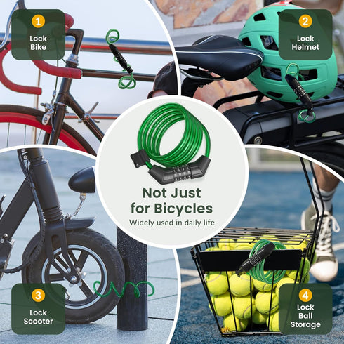 Titanker Bike Lock Cable, 4 Feet Basic Self Coiling Kids Bike Lock, Combination with Mounting Bracket (Green-8mm)