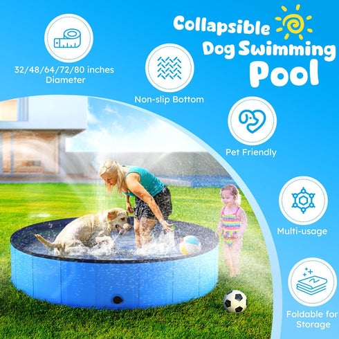 Niubya Foldable Dog Pool - Collapsible Hard Plastic Swimming Pool for Pets, Indoor and Outdoor, 32 x 8 Inches