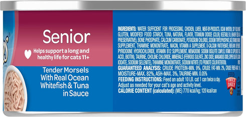 9Lives Wet Senior Cat Food, Tender Morsels with Real Ocean Whitefish & Tuna, 5.5 oz Cans (Pack of 24)