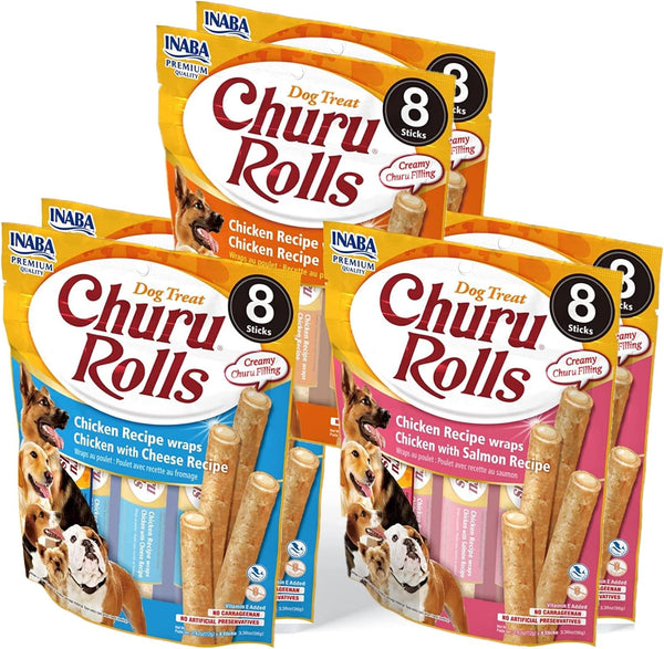 INABA Churu Rolls for Dogs, Grain-Free, Soft/Chewy Baked Chicken Wrapped Churu Filled