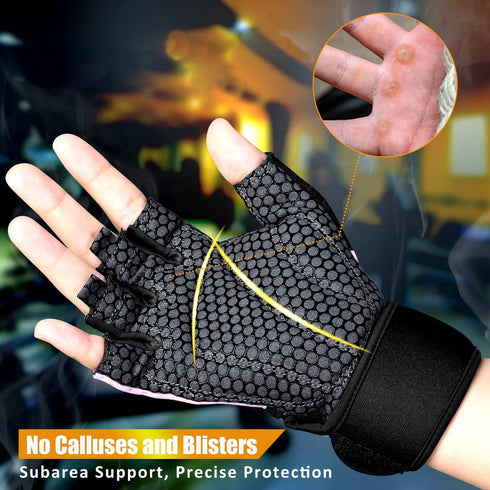 ihuan Breathable Weight Lifting Workout Gym Gloves: Fingerless Exercise Wrist Support | Enhance Palm Protection | Extra