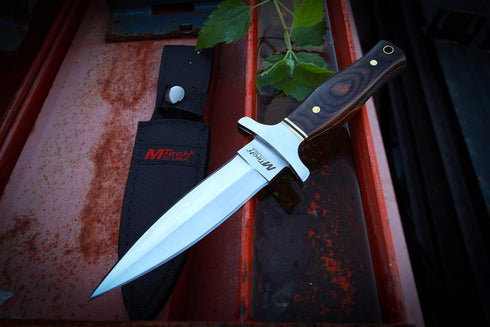 MTech USA Fixed Blade Knife, Satin Finish Stainless Steel Blade, Brown Wood Handle, Includes Nylon Sheath - MT-20-03