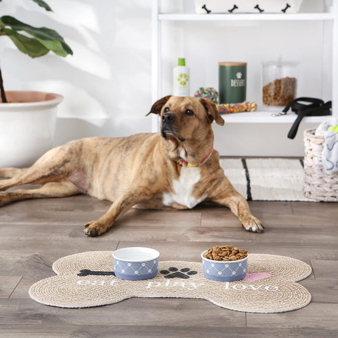 Bone Dry Trellis Paw Print Pet Bowl Set, Non-Slip Silicone Bottom, Microwave & Dishwasher Safe, 2 Count