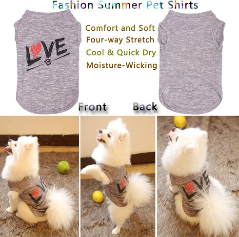 Dog Shirts Love Puppy Shirt Mommy Dad, Sleeveless Vest T-Shirt for Dogs Cats, Apparel (Large, Grey-Pet)