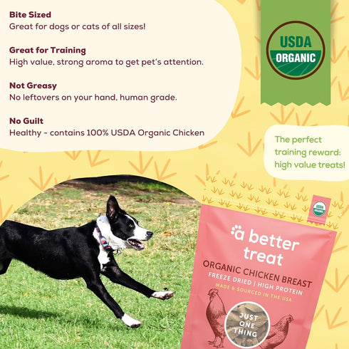 A Better Treat Organic Freeze Dried Chicken Breast Dog Treats, Organic, Single Ingredient | Natural Healthy High Value