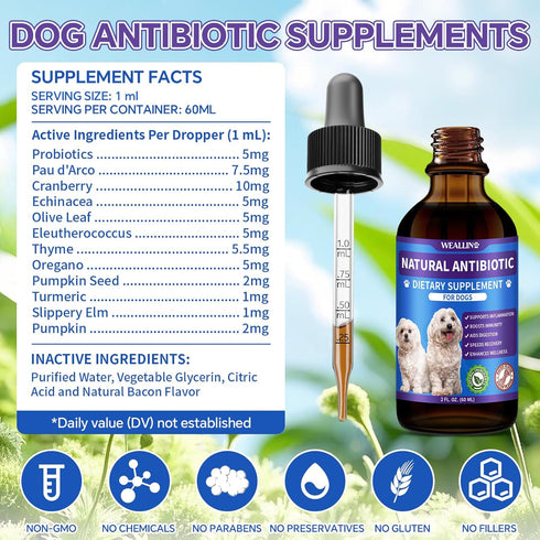 2PCS Immune 120 ml/4 Oz Dog Antibiotics Support - Natural Antibiotics Care for Dogs Herbal Supplement for Cough Allergy