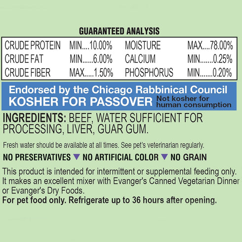 24 Count, 6 oz Evanger's Complements Grain Free Beef for Dogs & Cats Each Single Protein, Grain & Gluten Free, Limited