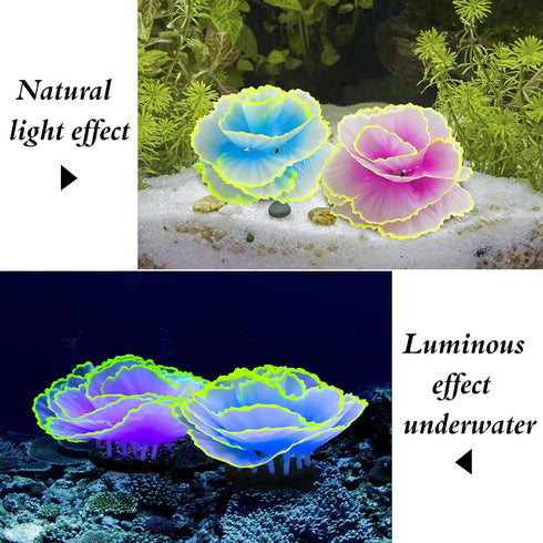 Glow Aquarium Decor by Glowing Fish Tank Decorations, 2pcs Silicone Flower Plants & 10pcs Colourful Sea Shells