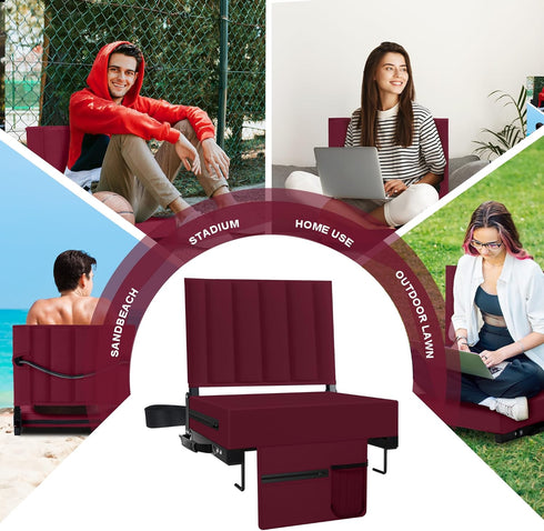 Red(1pcs) Aliphon Stadium Seat for Bleachers with Back Support and Cushion, Bleacher Seats with Shoulder Strap and Cup