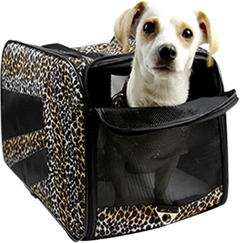 dbest products Pet Smart Cart Carrier, Medium, Soft Sided, Leopard, Collapsible Travel Bag, Dog Cat Airline Approved