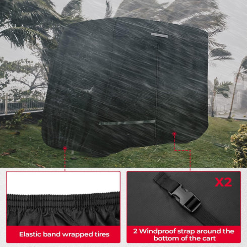 KEMIMOTO 600D Golf Cart Cover, Waterproof Dustproof Heavy Duty for 2/4 Passengers, Black with Storage Bag