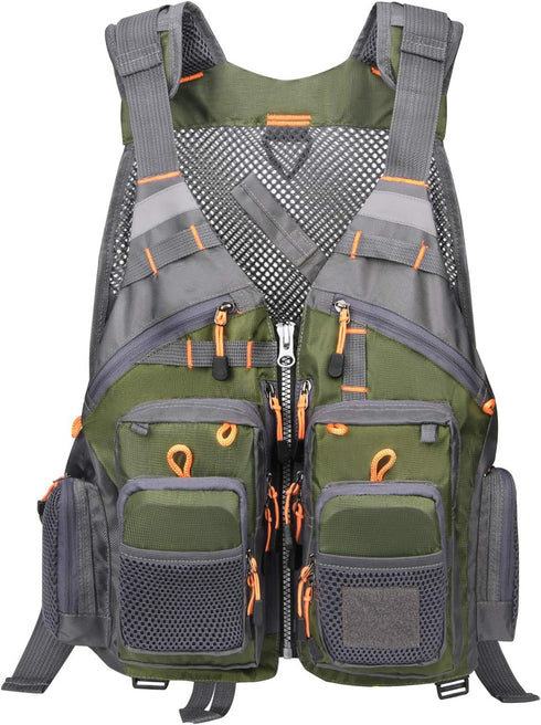 Gonex Fly Fishing Vest for Men Women, Adjustable Comfortable Fishing Vest with Multi-Pockets Reflective Stripes