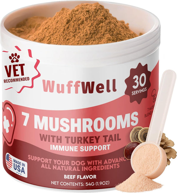 WuffWell Turkey Tail Mushroom Supplement for Dogs - Immune Support Mushrooms -