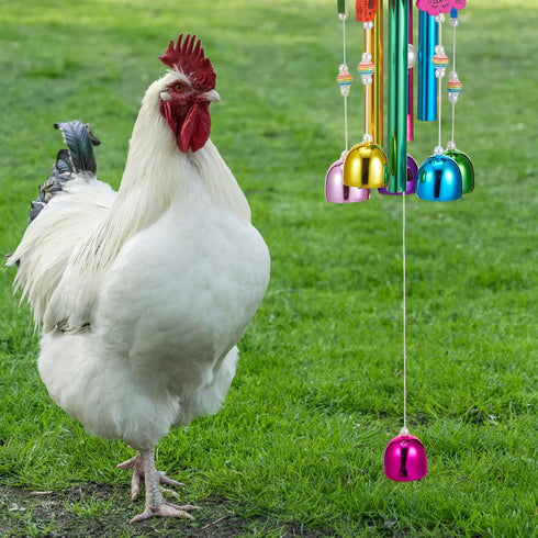 VioraWhite 7 2 4 Pack Pcs Chicken Toys, Hanging Chicken Wind Chime, Pcs Coop Mirror Toys with Bells Beak Grinding