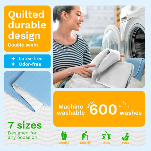 (Pack 2 34x52) GREEN LIFESTYLE Washable Underpads - Large Bed Pads for use as Incontinence Bed Pads, Reusable Pet Pads