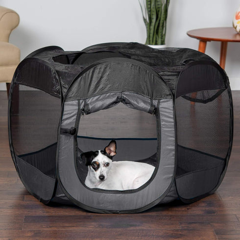 Furhaven Portable Dog Playpen Cat Tent, Pet playground,Kennel foldable indoor outdoor zippered puppy crate - Gray