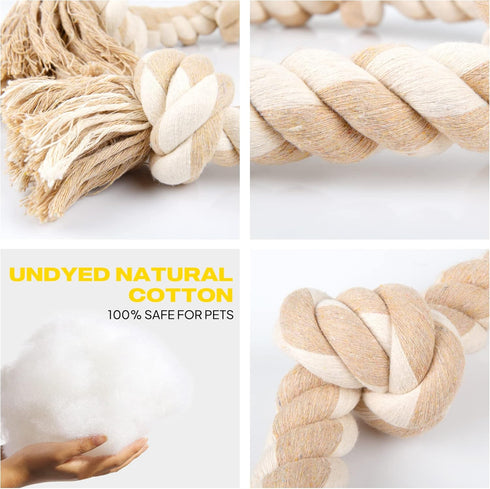 Fida Large Dog Rope Toys for Aggressive Chewers, 29" Indestructible Tug of War Toy with 3 Knots and Handle, Natural