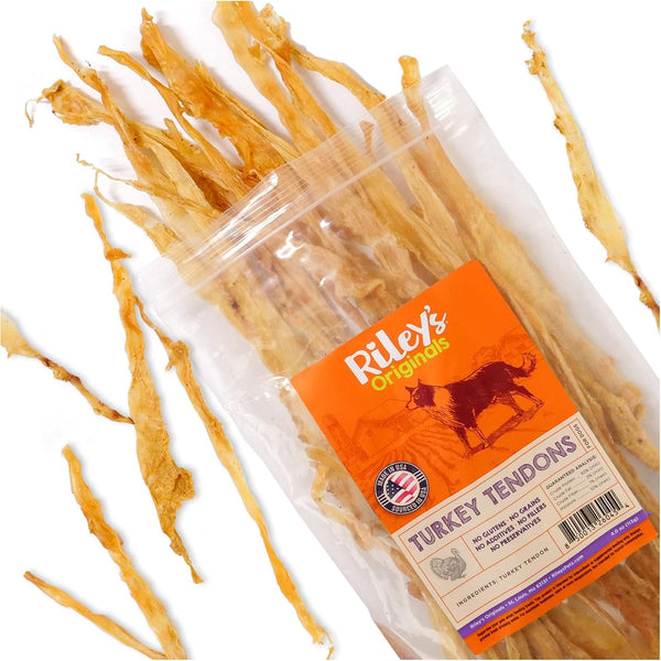 Riley's Turkey Tendons for Dogs - All Natural Single Ingredient Treats Made in the USA - 4 oz