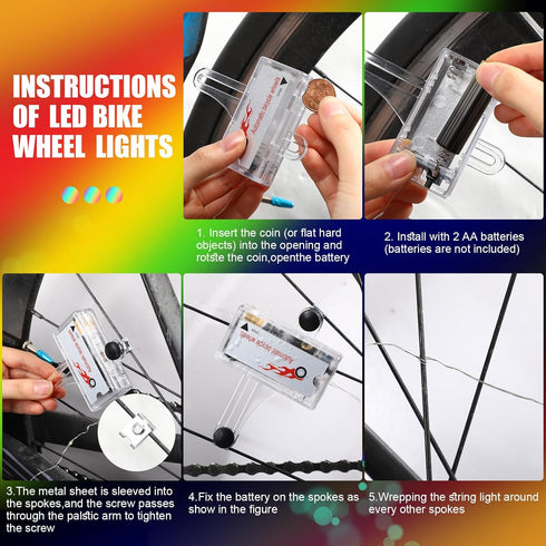 3 Woanger Pcs LED Bike Lights for Night Riding Bicycle Frame and Wheel Lights Battery Powered Bike Accessories Gifts