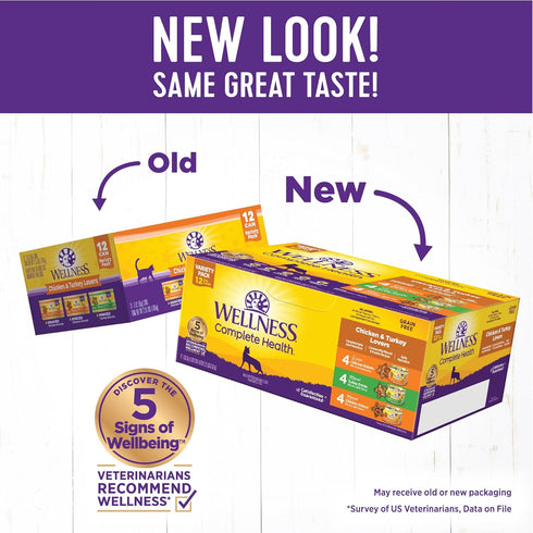 Wellness Complete Health Grain-Free Wet Canned Cat Food, Chicken & Turkey Lovers Variety Pack, 3 Ounce Can (Pack of 12)
