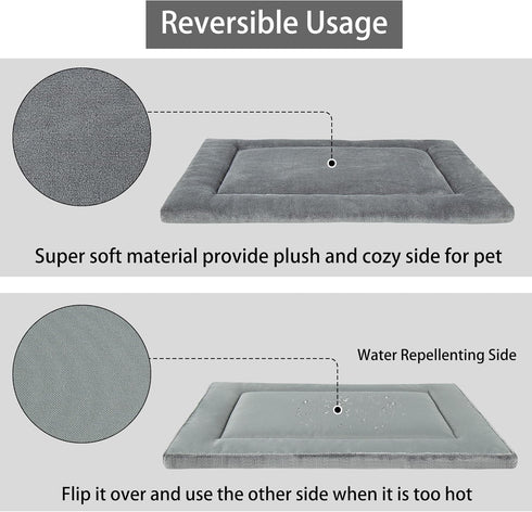 Dog Bed Mat, Crate Pad Reversible(Cool or Warm), Ultra Soft Dog Kennel Pad, Cozy Sleeping Mat for Small, Middle and Large Dogs and Cats (S(24”x 18”))