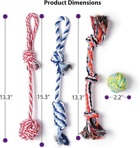 Fida Dog Rope Toys 4 Pack, Sturdy Cotton Chew Tug Ropes for Indoor/Outdoor, Interactive Tug o'war Toys for Small Dogs