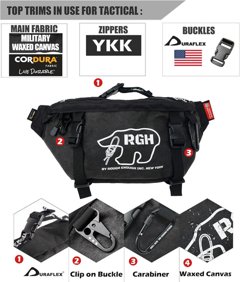 Rough Enough Tactical Fanny Pack for Men - Large Crossbody Waist Bag for Hunting, Camping, Hiking in Waxed Canvas