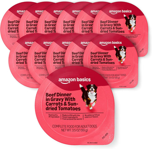 Amazon Basics Wet Dog Food, Beef Dinner in Gravy with Carrots &