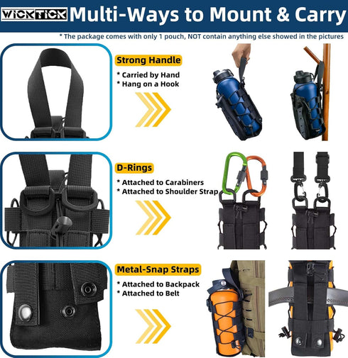 Molle Water Bottle Holder Pouch - Tactical Fuel Bottle Bag for 16-64 oz, Adjustable for Outdoor Activities