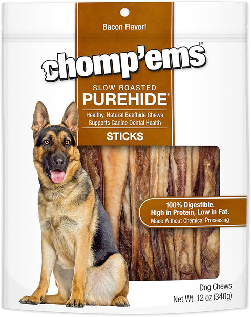 Chomp'ems 12 oz Purehide Sticks Healthy Natural Rawhide Dog Chew