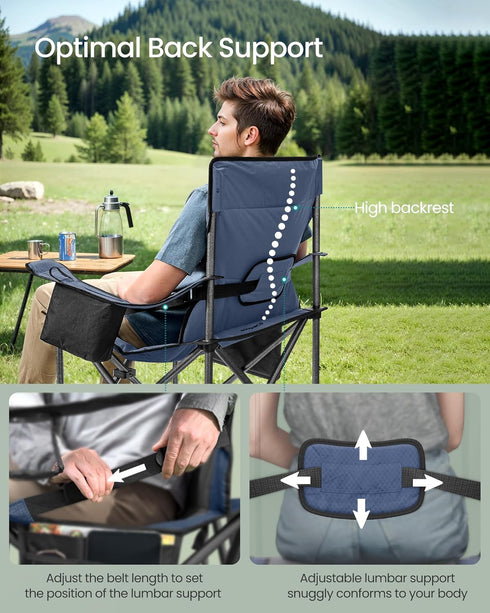 450 lb, UGCB066Q01 SONGMICS Oversized Lumbar Support Camping Chair, Heavy-Duty Outdoor Folding Chair Comfortable