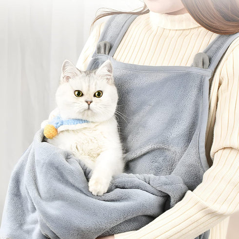 Cozy Pet Carrier Apron, Hands-Free Cat Sling for Indoor Outdoor Travel, Grey