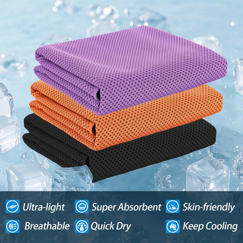 4-Pack Menjo Outdoors Cooling Towels for Neck & Face. Quick-Dry Workout Towels, Sweat-Wicking for Yoga, Gym, Running