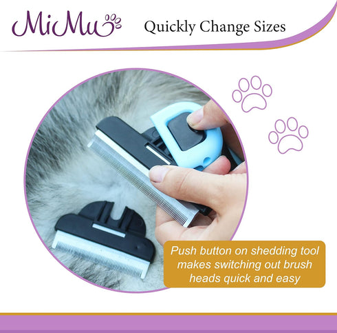 MiMu Deshedding Dog Brush Set - Interchangeable 3-in-1 Long to Short Hair Shedding Brush for Dogs, Cats Plus Comb
