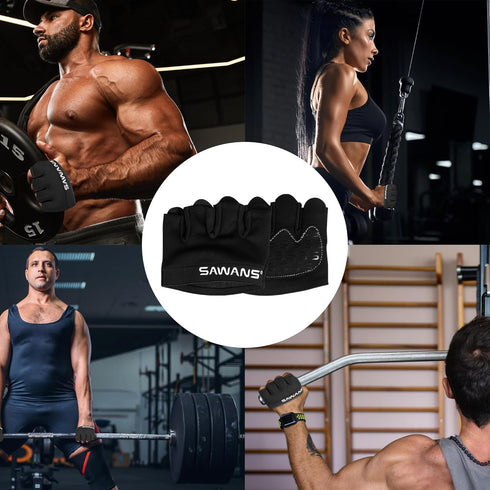 SAWANS Nonslip Workout Gloves for Men & Women, Weightlifting, Gym, Exercise, Fitness, Black, Minimalist, Finger