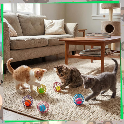 5 Jecery Pcs Cat Spring Balls Toys Stretchable Rolling Balls Colorful Playful Coils Interactive Action Toy Caged Rats