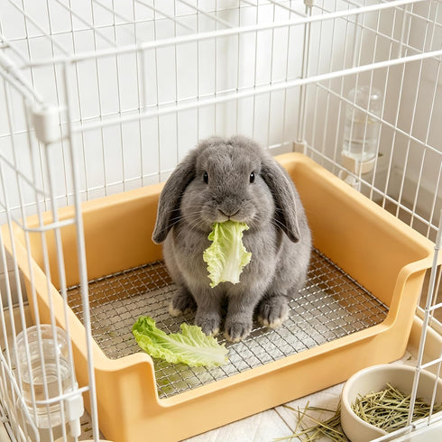 Dmnnlp 20Pcs (15.4x11.2x4.8 inch) Stainless Steel Gird Rabbit Litter Box, Bunny Litter Pan with Hay Feeder & Disposable