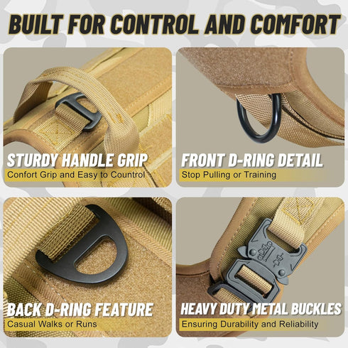 Tactical Dog Harness, No Pull Adjustable Pet Harness with Handle, Reflective Patch for Training, Heavy Duty Military K9