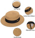 Straw Beach Sun Hat for Women Men, Pork-Pie Boater Hat, Summer Wide Brim UV-Rays Panama Hat