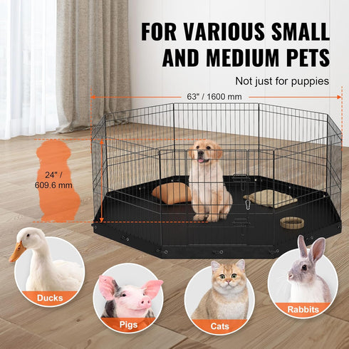 VEVOR Foldable Metal Dog Exercise Pen, Pet Playpen Fence for Small & Medium Dogs, 24" H 8 Panels