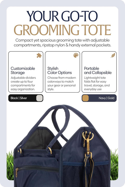 7" 8.5" 12" Equinavia Darby Small Collapsible Grooming Tote Bag for Horses, Dogs, Cats | Organizer with Shoulder Strap