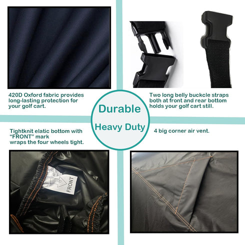 Golf Cart Covers for 4 Passenger+2 Passenger, 420D Heavy Duty Waterproof Windproof for EZGO Club Car Yamaha